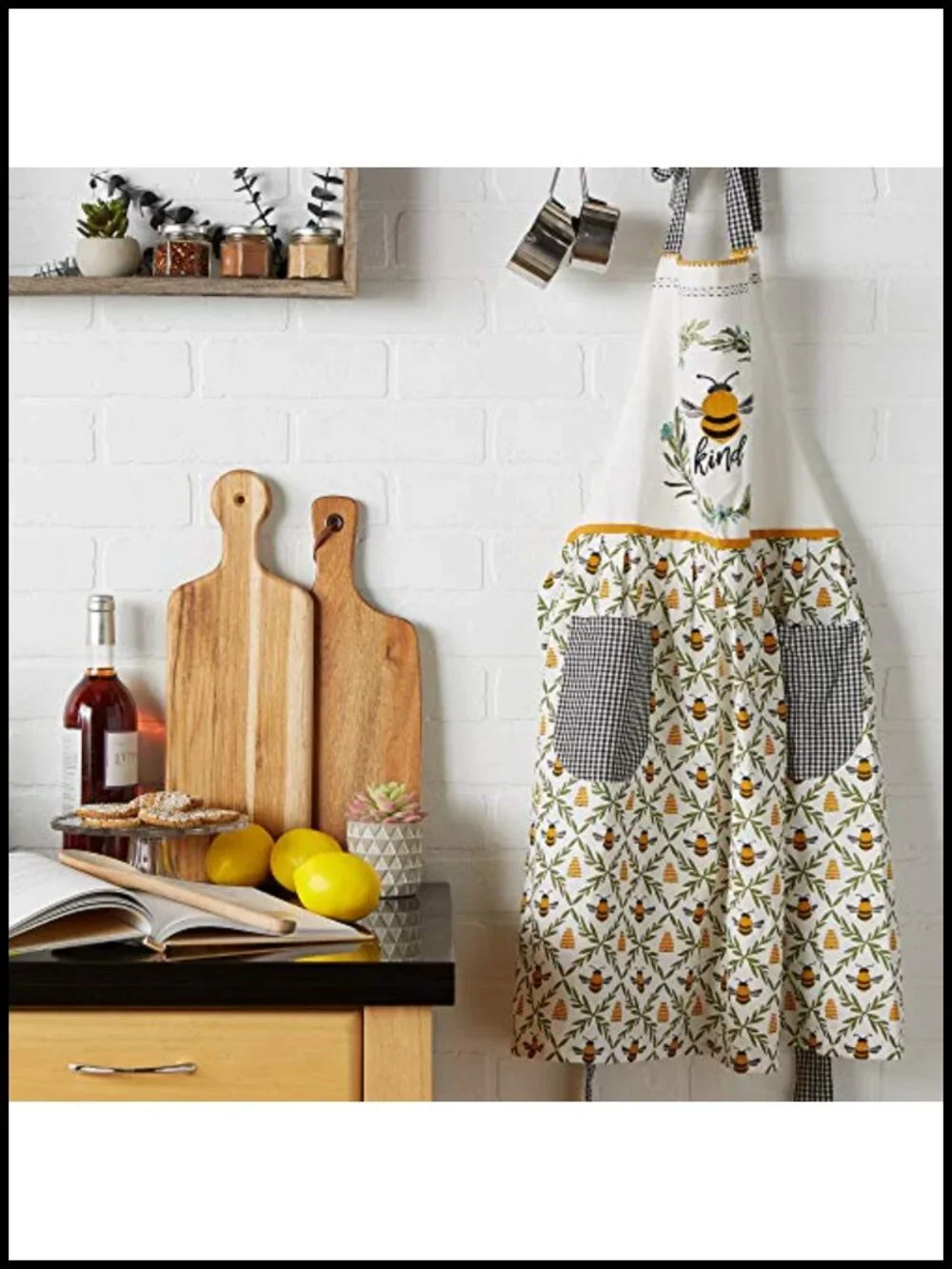 100% Cotton Adjustable Kitchen Apron with Two Large Pockets, One Size Fits Most